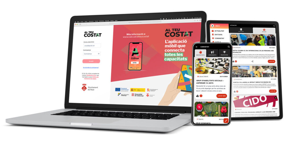 Aplicació AL TEU COSTAT amb diferents dispositius.